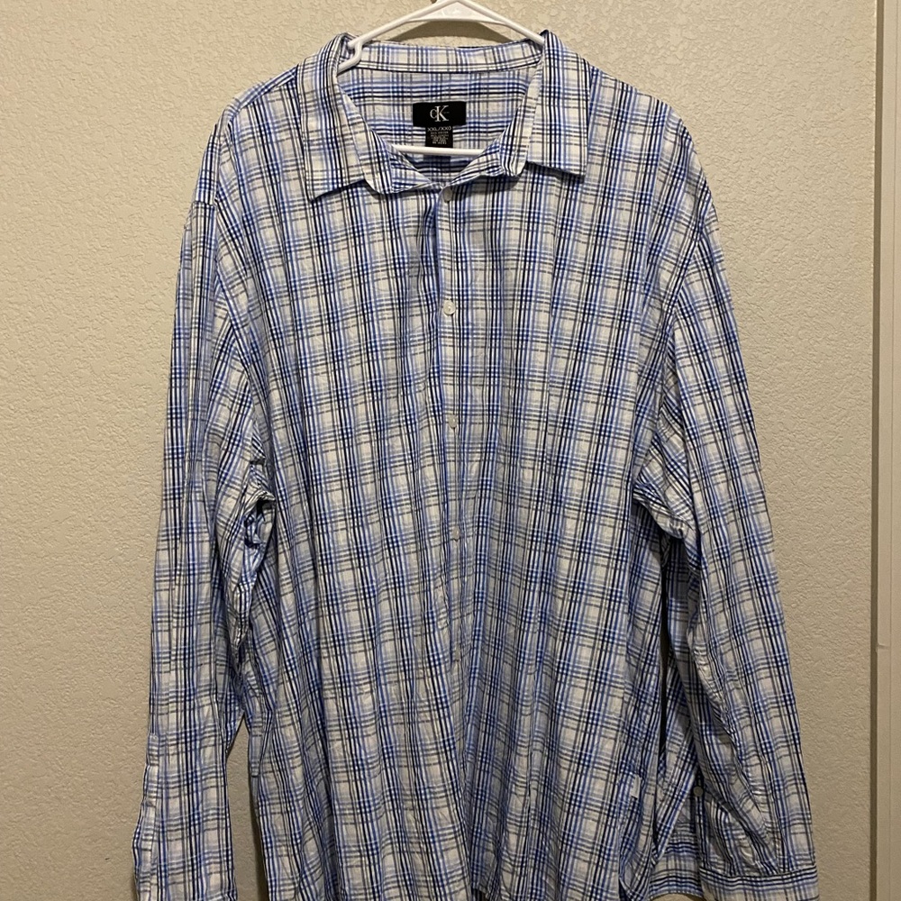Calvin Klein Men’s Checkered Shirt Buttoned Down Long Sleeve XXL White & Grey